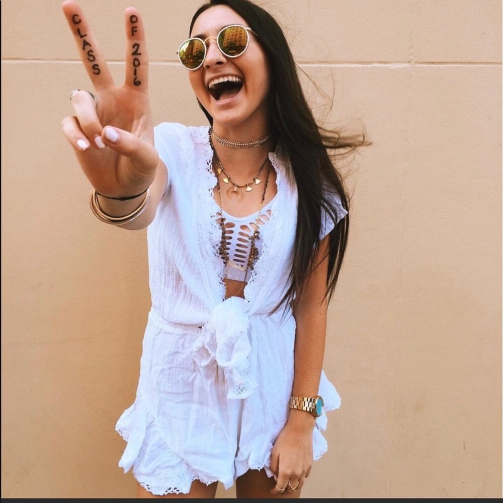 New White VNeck Front Tie Romper